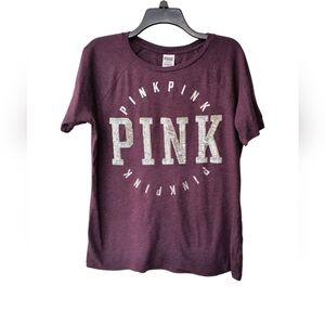 PINK Victoria's Secret Purple Sparkly Sequin Y2K Casual Tee Shirt L